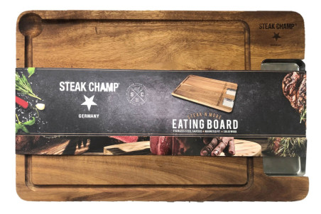Planche à découper en bois d'acacia Steak Champ 42x27x1,6cm