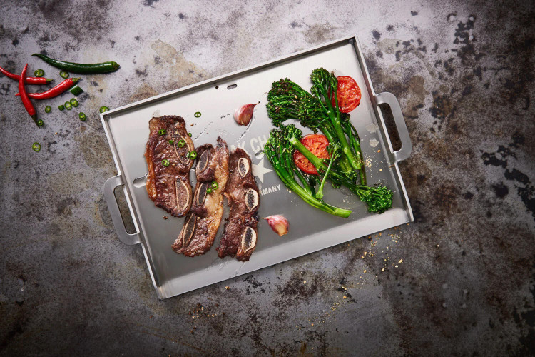 Plancha barbecue Steak Champ en acier inox 38x28cm