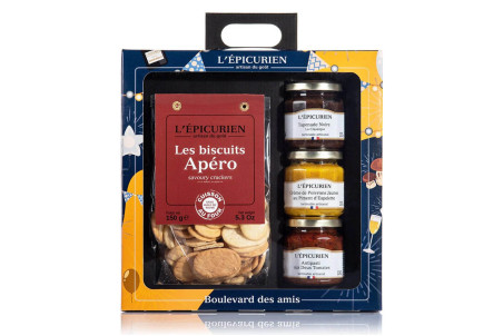 Coffret découverte L'Épicurien Entre amis - Biscuits apéro + 3 tartinables