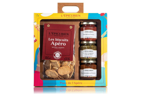Coffret cadeau L'Épicurien Place de l'apéro - Biscuits apéritifs + 3 tartinables de 100g
