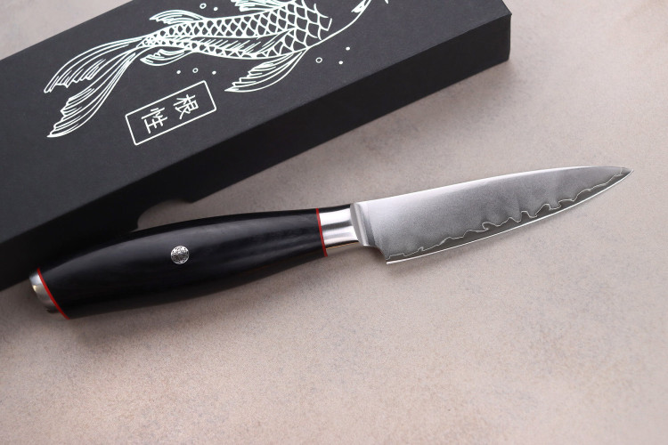 Couteau d'office Wusaki Fujiko Black 10CR  manche pakka - lame damas 9cm