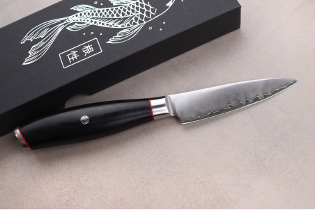 Couteau d'office Wusaki Fujiko Black 10CR  manche pakka - lame damas 9cm