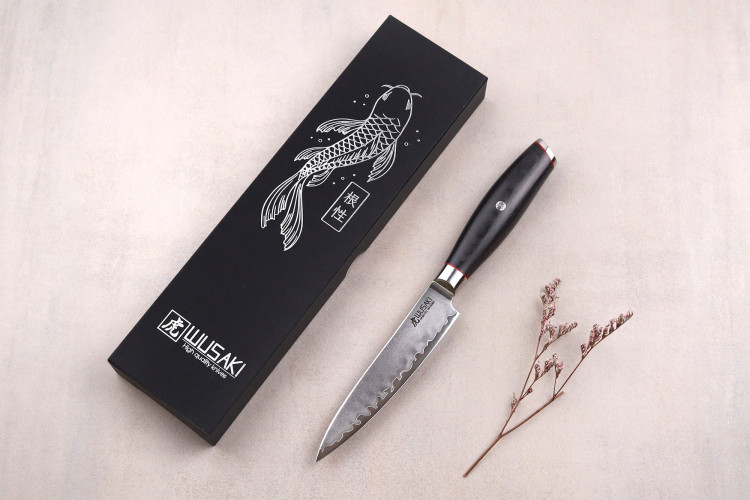 Couteau universel Wusaki Fujiko Black 10CR  manche pakka - lame damas 12cm