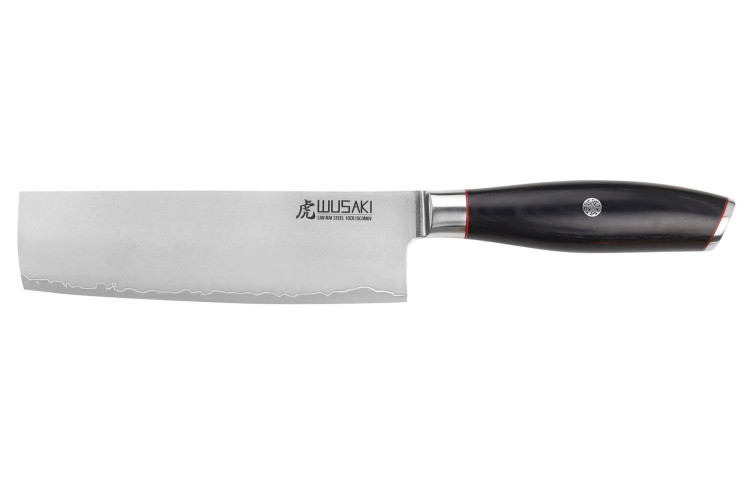 Couteau nakiri Wusaki Fujiko Black 10CR manche pakka - lame damas 17cm