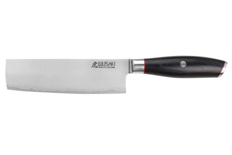 Couteau nakiri Wusaki Fujiko Black 10CR manche pakka - lame damas 17cm