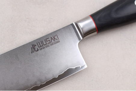 Couteau nakiri Wusaki Fujiko Black 10CR manche pakka - lame damas 17cm