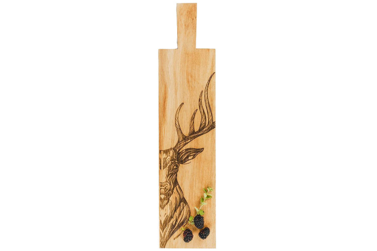 Planche apéro originale Selbrae House en bois de chêne - Gravure de cerf écossais