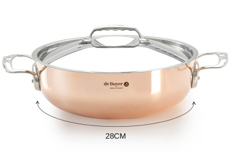 Sautoir bombé De Buyer Prima Matera en cuivre inox - Avec couvercle 28 cm