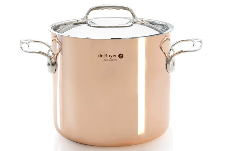 Marmite en cuivre inox De Buyer Prima Matera compatible induction - Avec couvercle 20cm