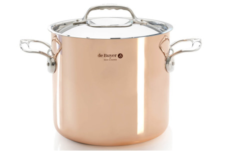 Marmite en cuivre inox De Buyer Prima Matera compatible induction - Avec couvercle 20cm