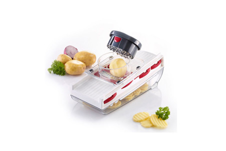 Mandoline de cuisine Westmark Schnitzel Spezi 5 lames avec chariot et bac récupérateur