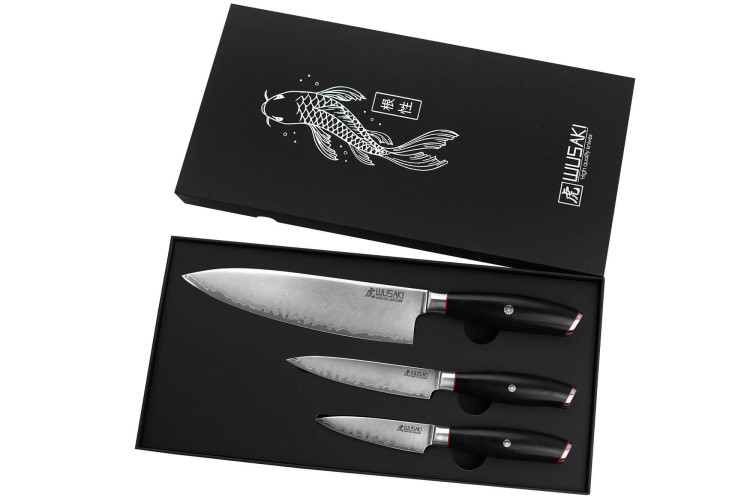 Coffret 3 couteaux de cuisine Wusaki Fujiko Black 10CR Chef + Office + Universel