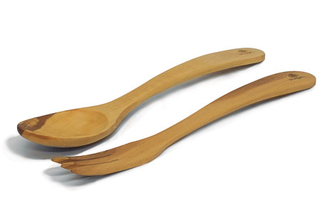Couverts à salade Bérard Contour faits main en bois d'olivier - 30cm