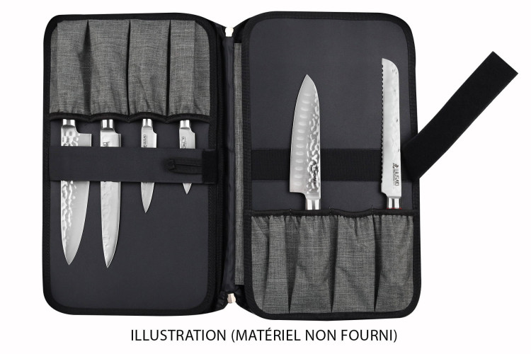 Mallette à couteaux de cuisine Wusaki grise - 21 emplacements et 1 grande poche