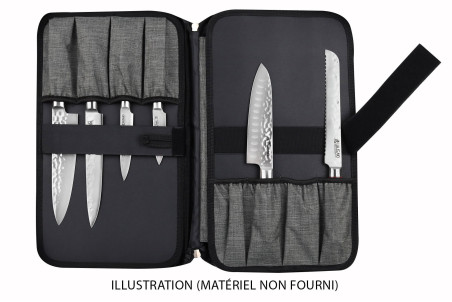 Mallette à couteaux de cuisine Wusaki grise - 21 emplacements et 1 grande poche