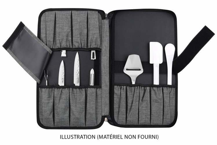Mallette à couteaux de cuisine Wusaki grise - 21 emplacements et 1 grande poche