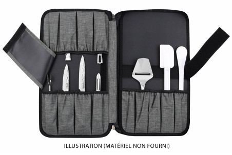 Mallette à couteaux de cuisine Wusaki grise - 21 emplacements et 1 grande poche