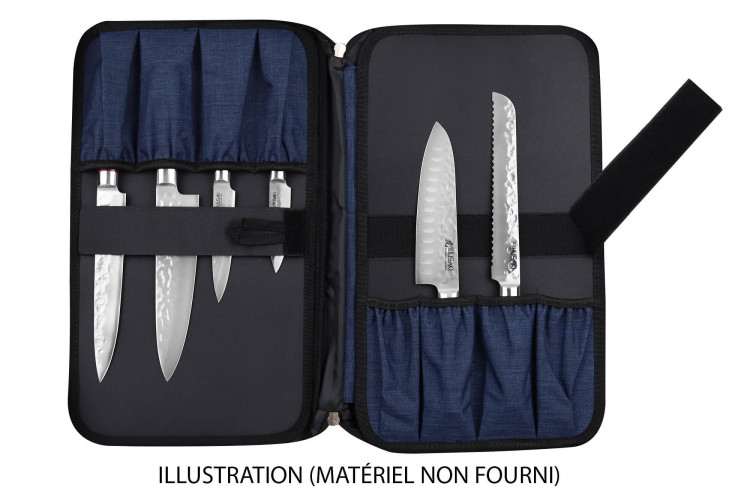 Mallette à couteaux de cuisine Wusaki bleue - 21 emplacements et 1 grande poche