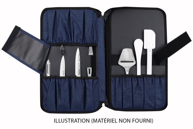 Mallette à couteaux de cuisine Wusaki bleue - 21 emplacements et 1 grande poche