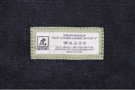 Tablier cuisinier Wusaki en toile noire charbon et attaches en cuir - 83x67,5cm