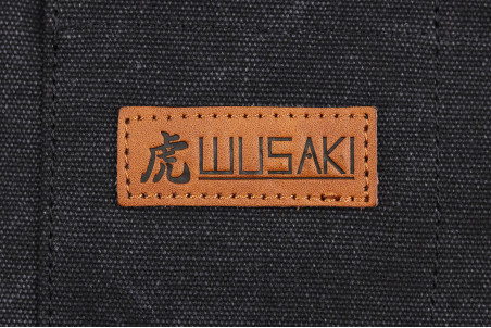 Tablier cuisinier Wusaki en toile noire charbon et attaches en cuir - 83x67,5cm