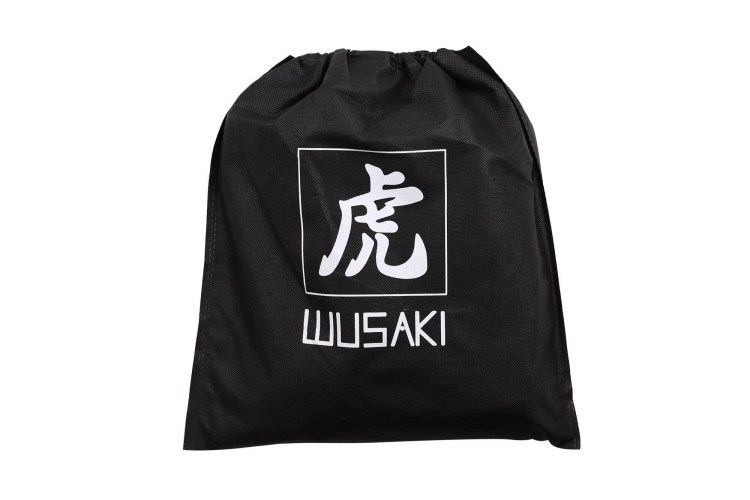 Tablier cuisinier Wusaki en toile noire charbon et attaches en cuir - 83x67,5cm