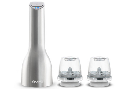 Moulin électrique Finamill PRO Plus rechargeable couleur inox - 2 capsules pour broyer