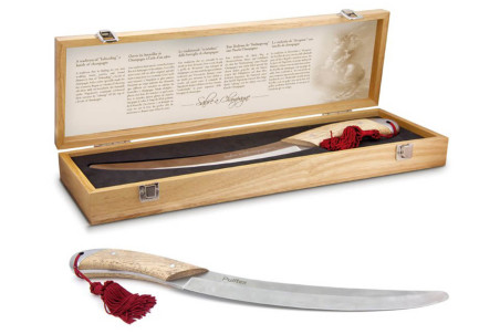 Sabre pour champagne Pulltex manche riveté et coffret en bois