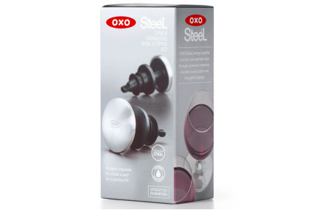Lot de 2 bouchons à vin OXO avec bouton hermétique en inox