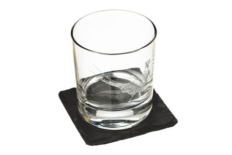 Verre à whisky original Selbrae House avec dessous de verre - Motif faisan