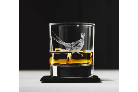 Verre à whisky original Selbrae House avec dessous de verre - Motif faisan