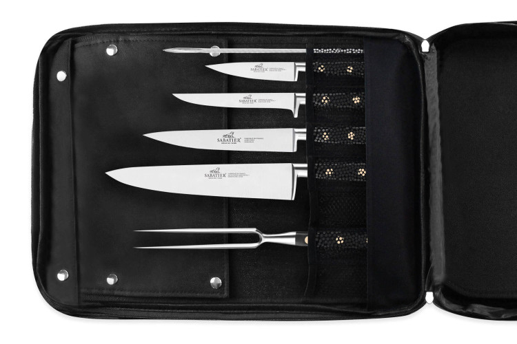 Sac à dos pour ustensiles Sabatier Chef 4 couteaux de cuisine français + 14 ustensiles