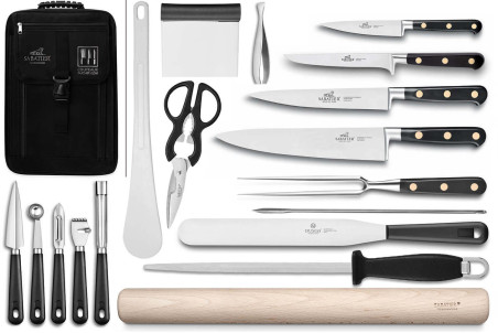 Sac à dos pour ustensiles Sabatier Chef 4 couteaux de cuisine français + 14 ustensiles
