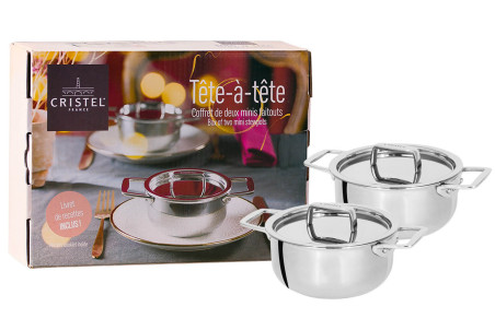 Set "Tête à tête" 2 mini faitouts en inox 18/10 Cristel Castel'Pro conception 3 ply
