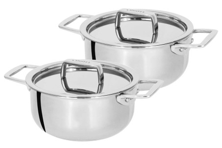 Set "Tête à tête" 2 mini faitouts en inox 18/10 Cristel Castel'Pro conception 3 ply