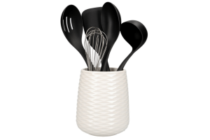 Set d'ustensiles de cuisine Kitchen Aid avec support céramique blanc - 5 pièces