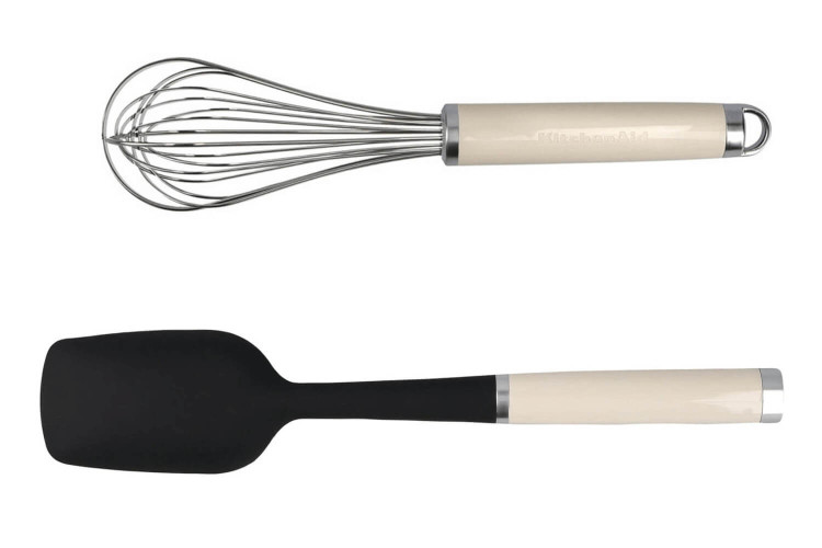 Spatule De Cuisine KitchenAid En Silicone Et Inox - Tête Souple Anti-Rayures, Résistante à 260°C - Blanc Amande