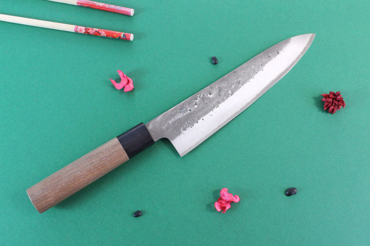 Couteau de chef japonais traditionnel Wusaki Nakata BS2 manche en noyer - Lame San Mai 21cm