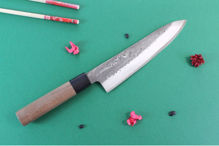 Couteau de chef japonais traditionnel Wusaki Nakata BS2 manche en noyer - Lame San Mai 21cm