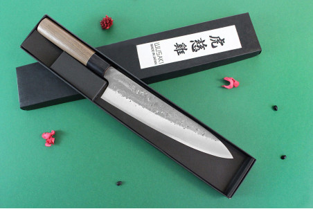 Couteau de chef japonais traditionnel Wusaki Nakata BS2 manche en noyer - Lame San Mai 21cm