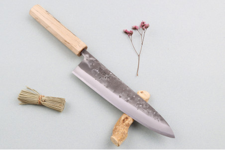 Couteau de chef japonais traditionnel Wusaki Nakata Erable BS2 manche en érable - Lame San Mai 21cm