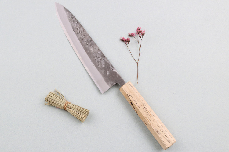 Couteau de chef japonais traditionnel Wusaki Nakata Erable BS2 manche en érable - Lame San Mai 21cm