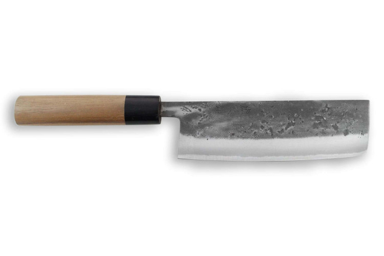 Couteau nakiri japonais traditionnel Wusaki Nakata BS2 manche en noyer - Lame San Mai 16,5cm