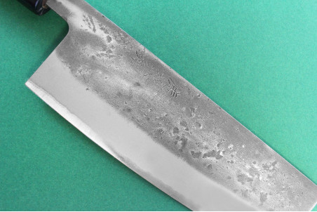 Couteau nakiri japonais traditionnel Wusaki Nakata BS2 manche en noyer - Lame San Mai 16,5cm