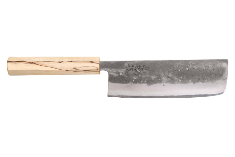 Couteau nakiri japonais traditionnel Wusaki Nakata Erable BS2 manche en érable - Lame San Mai 16,5cm