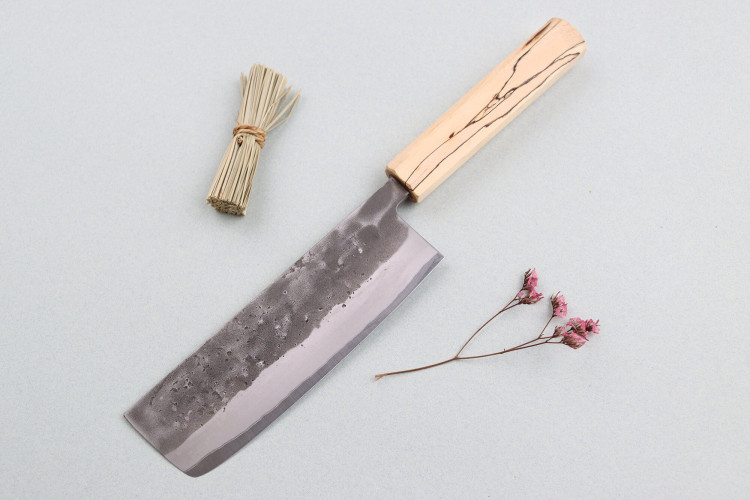 Couteau nakiri japonais traditionnel Wusaki Nakata Erable BS2 manche en érable - Lame San Mai 16,5cm