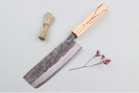 Couteau nakiri japonais traditionnel Wusaki Nakata Erable BS2 manche en érable - Lame San Mai 16,5cm