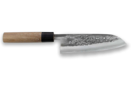 Couteau santoku japonais traditionnel Wusaki Nakata BS2 manche en noyer - Lame San Mai 16,5cm