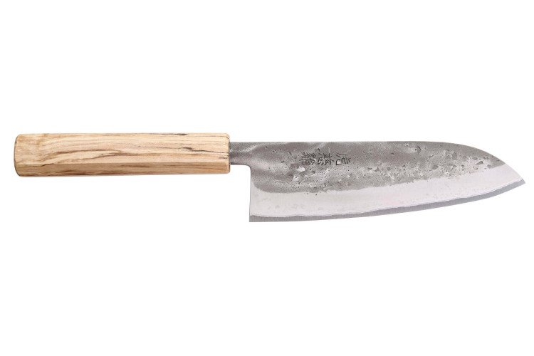 Couteau santoku japonais traditionnel Wusaki Nakata Erable BS2 manche en érable - Lame San Mai 16,5cm