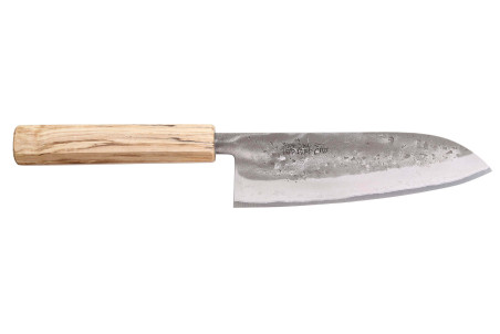 Couteau santoku japonais traditionnel Wusaki Nakata Erable BS2 manche en érable - Lame San Mai 16,5cm